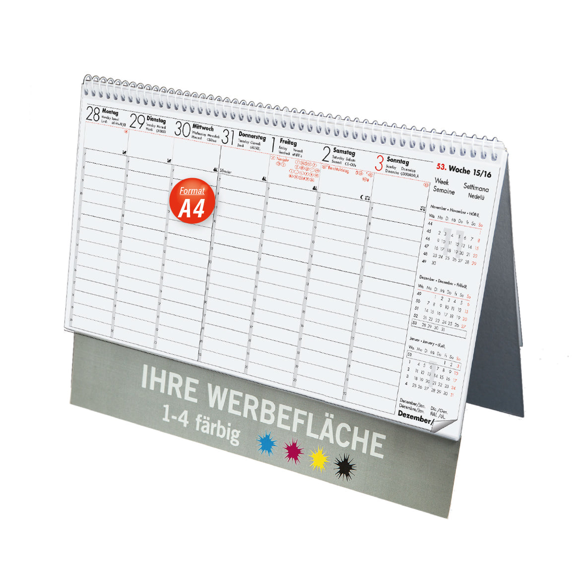 Tischkalender "A4" Aufsteller 5-sprachig